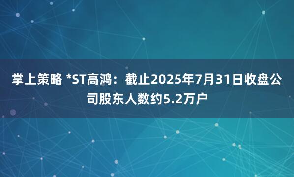 掌上策略 *ST高鸿：截止2025年7月31日收盘公司股东人数约5.2万户